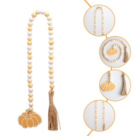 DECHOUS 4pcs Thanksgiving Pumpkin Wood Bead Garland Tassel for Home Decor Rustic Beaded Hanging Decoration for Fall Celebrations and Festive Events