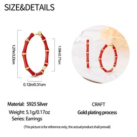 14K Gold Plated Women's Hoop Earrings – Trendy Earrings with Minimalist Design, Lightweight Hypoallergenic S925 Sterling Silver Jewelry for Christmas Gifts, Bamboo Earrings Clearance