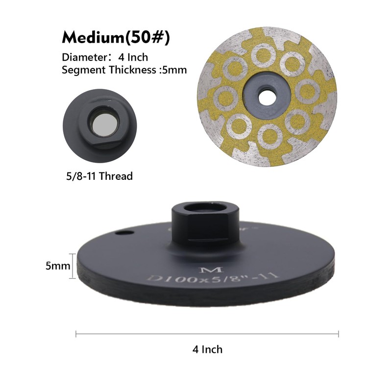 4" Flat Resin Filled Grinding Wheel, Diamond Cup Wheel with