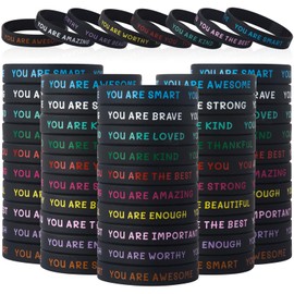 100 Pieces Motivational Wristbands Bulk for Student Colored Inspirational Rubber Bands Students Inspirational Bracelets Teacher for Kids Christmas Gift (Black