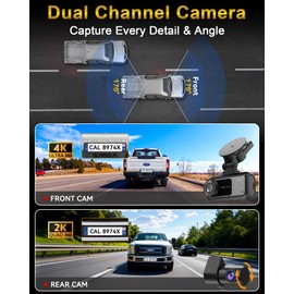 Pemacom Truck Dash Cam Easy-Steup: Dual Camera 4K Front and 2K Rear with Night Vision GPS WiFi Clear Captures Pickup Trucks License Plates - 72H Parking Monitoring for Daily Commute
