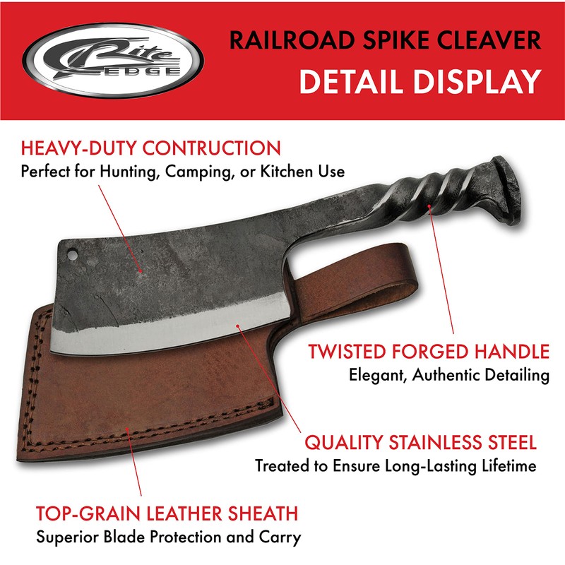 SZCO Supplies 9"" Twisted Handle Railroad Spike Cleaver with Leather