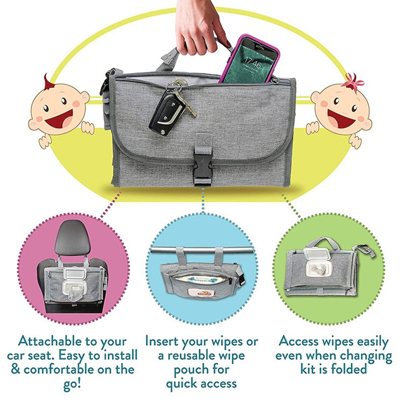 Portable Baby Diaper Changing Mat Foldable Multi Storage Pockets Soft