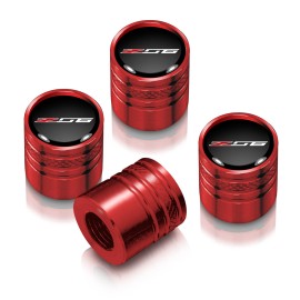 iPick Image Chevy Corvette C7 Z06 Logo Black on Red Aluminum Cylinder Tire Valve Stem Caps