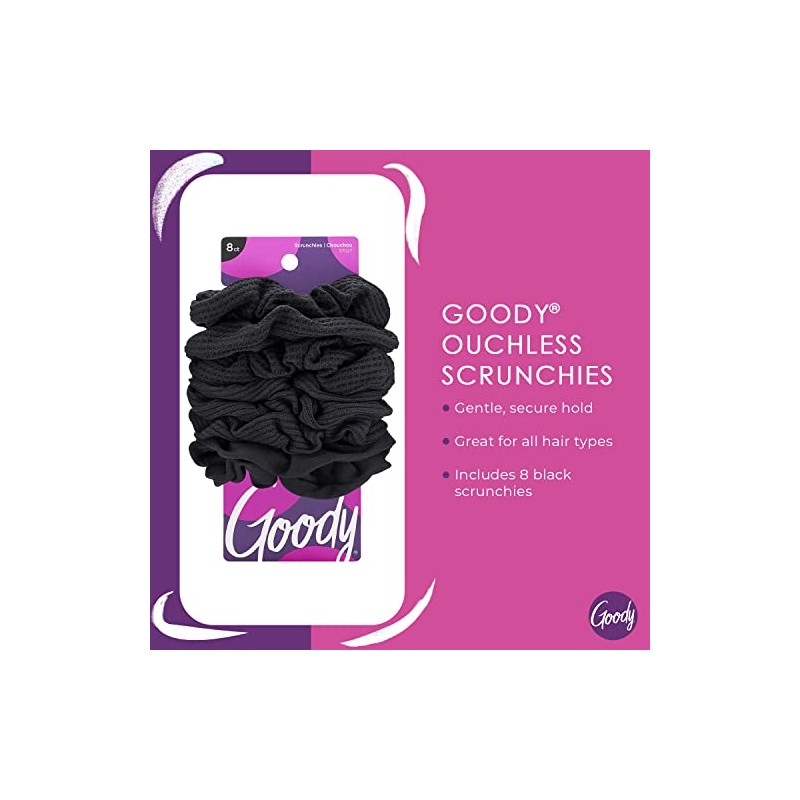 Goody Ouchless Scrunchie para mujer, Negro, 8 unidades