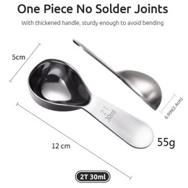 1 Pack 18/8 Stainless Steel Coffee Scoop: 30ml Metal Measuring Spoon with Short Handle for Ground Coffee, Beans, Powder, Espresso (30ml)