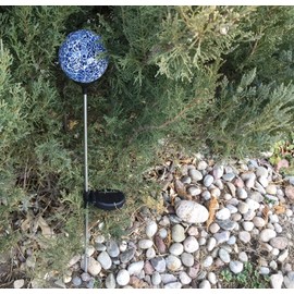 Florals Solar Blue Mosaic Glass Ball Light (Ocean Blue Color), Garden Decor Stake Multi-Color Color Change Yard LED Lamp Light