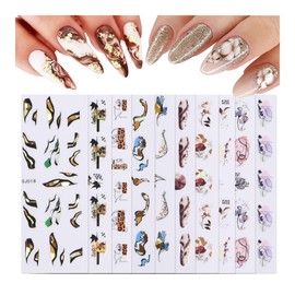10 Sheets 3D Multi-Colored Nail Art Stickers, Black Gold Line Nail Stickers, Nail Decals Abstract Leaf Flower Butterfly Cactus Geometry Graffiti Face Design Nail Sticker for Women Girls DIY Decoration