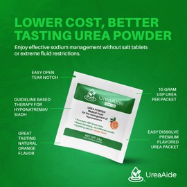 KidneyAide UreaAide Urea Powder Sparkling Natural Orange Flavor for Low Sodium 30 Packs Urea Powder for Hyponatremia, SIADH, Nephrologist Invented 100% Medical Grade Urea 15 gram Urea Per Packet