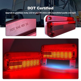 XtraGlow Camper RV Tail Lights Trailer LED Stop Turn Brake Lights with License Plate Lights White Base Brackets + 5pcs Amber Double Bullseye LED Side Marker Lights