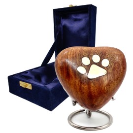 5MOONSUN5 Wooden Heart Keepsake Urn - Mini Ash Urn Small Handcrafted Cremation Urn for Ashes - Tribute to Your Loved One - Perfect for Pets with Free Premium Velvet Box & Display Stand (Wooden Urn)