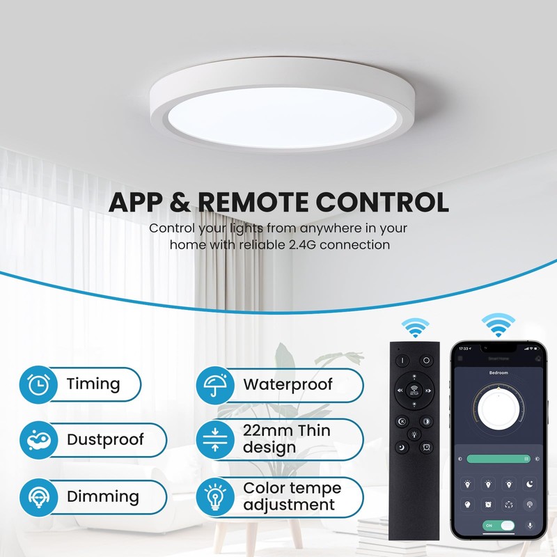 queffigle 23cm LED Ceiling Light 24w 2664LM Dimmable 3000-6500K with