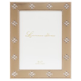 Lawrence Frames Gold Cast Metal Picture Frame - Clover Design with Crystals - 5x7