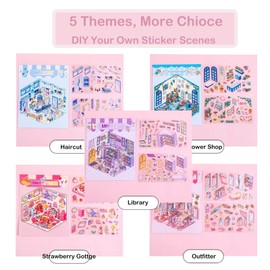5-Sets DIY 3D House Stickers, Make Your Own Sticker Therapy 3D Scenes for Adults Kids, Cute 3D Korean Cartoon Scene Stickers for Relief Stress Pass The Time (Beauty Series)