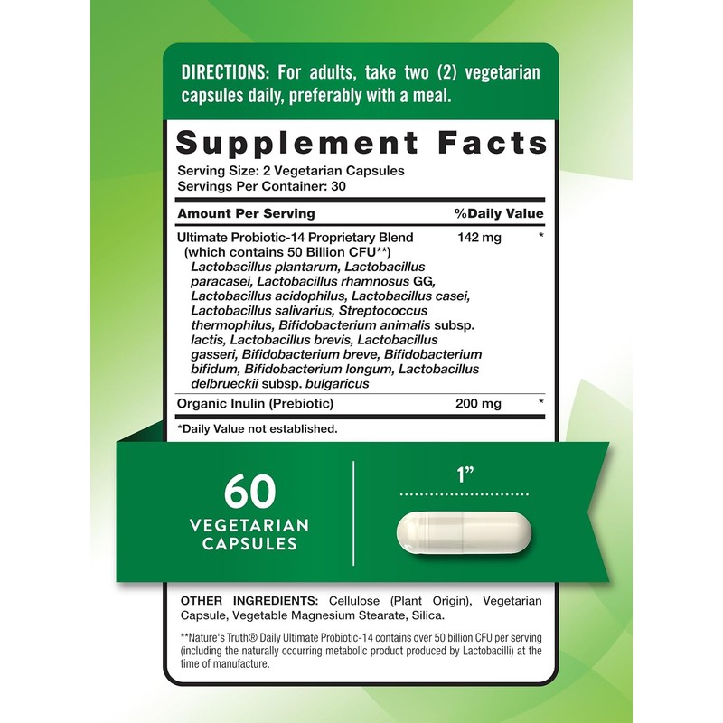 Nature's Truth Probiótico 50 mil millones de UFC, 60 cápsulas
