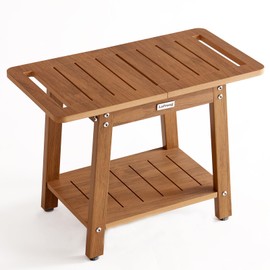 LaFroug HDPS Shower Bench Seat for Inside Shower, Large Shower Stool for Shaving Legs, Shower Chair for Inside Shower to Sit On, Bath Shower Seat With Storage Shelf, Shower Foot Stool, Non-Slip, Brown