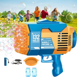 LAYPUNY Upgraded 132 Holes Bubble Machine Guns For Garden Bubble Blower with Colorful Lights for Kid Child Boys Girls Electric Foam Maker for Outdoor Party Brach Activity (Blue)