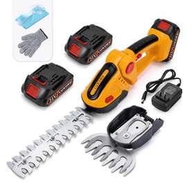 LUXBIRD 2-in-1 Mini Hedge Trimmer Cordless,Light Handheld Grass Trimmer, Electric Shrub Trimmer with 2Pcs Rechargeable Batteries (Yellow)