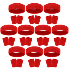 Samoyee 30 Pcs Sweatbands Wristbands Set Absorbent Terry Cloth Headbands Wristbands Neon Color Striped 80s Athletic Sweatbands for Sports Gym Exercise (Red-1)