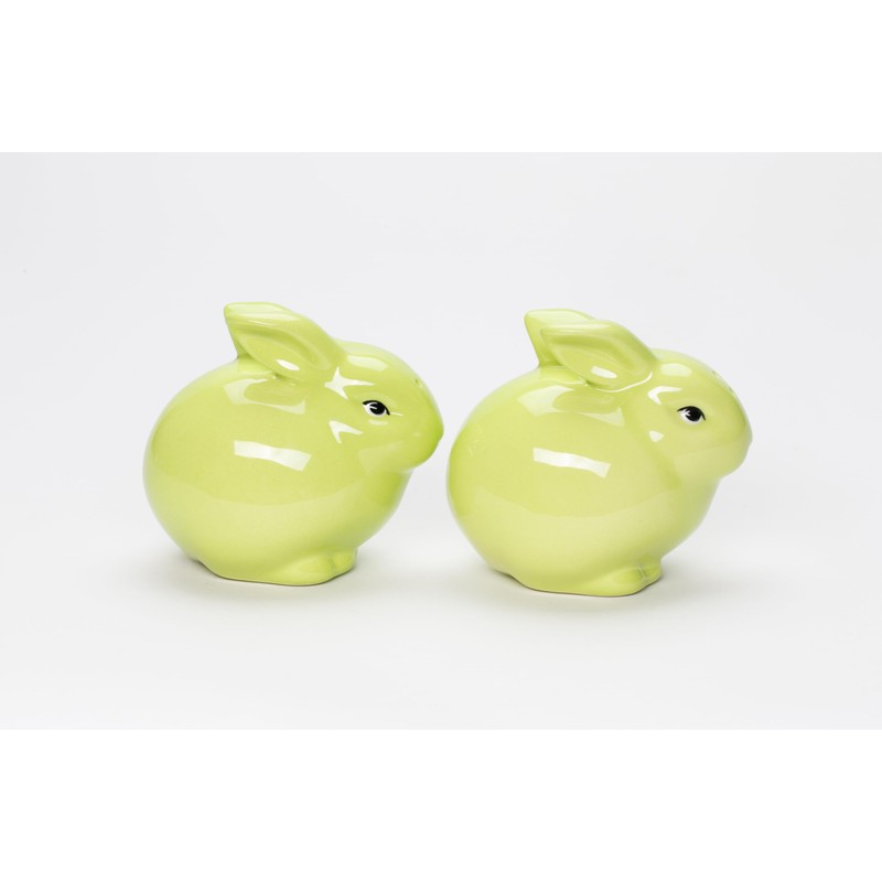Fine Ceramic Green Bunny Rabbit Salt & Pepper Shakers Set,