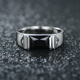 JIANGXIN Black Diamond Cubic Zirconia Ring for Men Teens Vintage Casual Wear Business size 8.5