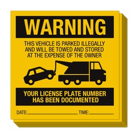 Illegally Parked Warning Stickers (Pack of 25) | Tow Away Warning Sign for Illegal Car Vehicle Parking Violation