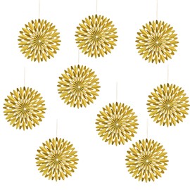 EASY JOY Christmas Paper Fan Decoration Gold Hanging Christmas Decoration Pack of 9 New Year Party Decoration for Christmas Tree Table Decoration