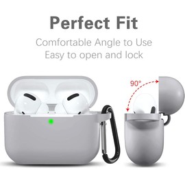 Lerobo Compatible with AirPods Pro Case Cover,Full Protective Shockproof Silicone Protective Case for Airpods Pro Supports Wireless Charging with Carabiner Front LED Visible,Gray