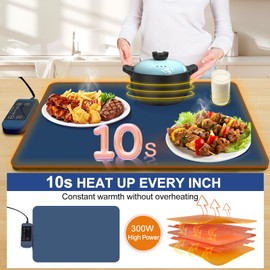Electric Food Warming Mat for Heating Portable Foldable Silicone Warming Tray for Party Travel Kitchen Cooking Heating Mat for Food 6 Temperature Settings with child lock