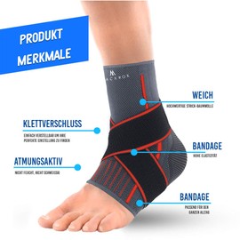 BLACKROX Ankle Support Bandage, Comparison Winner, Ankle Bandage, Ankle Bandage, Sports, Handball, Football, Volleyball, Foot Bandage, Ankle Bandage for Men and Women, Left and Right, red, xl
