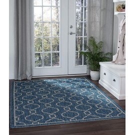 Indigo Jute Large Water Resistant Indoor Outdoor Rug 8x10 for Entryway Patio Deck Garden Outside Porch Hallway Entry Way Area Clearance Waterproof Living Room Bedroom Carpet Alfombras para Exteriores