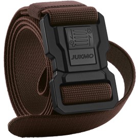 JUKMO Men's Tactical Belt with Lock, Military Work 1.5" Stretch Nylon Web Hiking Quick Release Belt with Heavy Duty Seatbelt Buckle(Coffee,Medium)