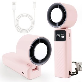 MUUQANYU Portable Handheld Turbo Fan[24H Max Cooling], 105° Personal Rechargeable Fans, 1-199 Speed, Foldable, LED Display, Small & Lightweight Gifts for Women Men Outdoor Indoor(Pink)