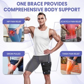 Hamstring Compression Sleeve with 3 Adjustable Straps – Thigh Compression Sleeve for Men & Women, Pulled Groin & Quad Compression Wrap, Tendinitis Relief, Sports Recovery (L Size, Left/Right Leg)