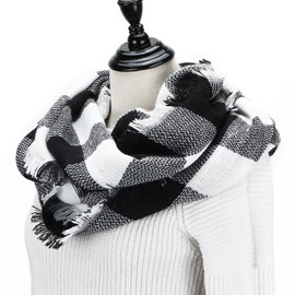 Wander Agio Womens Winter Head Hair Wraps Circle Scarves Warm Plaid Scarf Black White 15