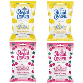 Regal Crown Sour Candy Bundle | Two Traditional Sour Cherries Candy | Two Old Fashioned Sour Lemon Candy | Hard Candy Brought To You By Iconic Candy | 6.25oz Peg Bag ((2) Sour Cherry (2) Sour Lemon)