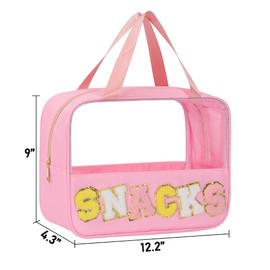 WELIDAY Chenille Letter Snacks Bag Zipper Pouch TPU&Nylon Clear Cosmetic Bag with Handle Toiletry Bags Travel Makeup Bag Multi-purpose Clear Pouches For Women