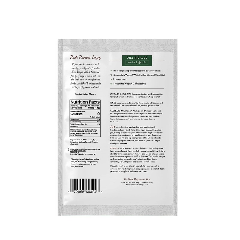 Mrs. Wages Dill Pickles Quick Process Mix, 6.5 oz Pouch