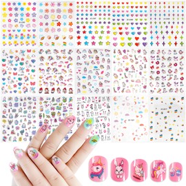 Allstarry Nail Stickers for Kids, 15 Sheets Kids Nail Stickers for Girls Self-Adhesive Nail Decals Cute Animal Rainbow Flower Heart Star Unicorn Sticker Birthday Christmas Gift