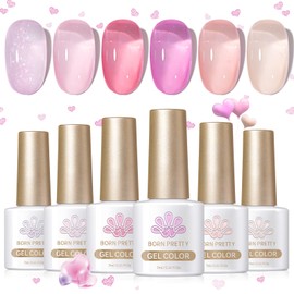 Born Pretty Born Pretty Jelly Gel Nail Polish Set,Sheer Nude Pink Natural Color Ice Transparent Tranlusent 15ml Nail Art Design Manicure DIY Salon Home