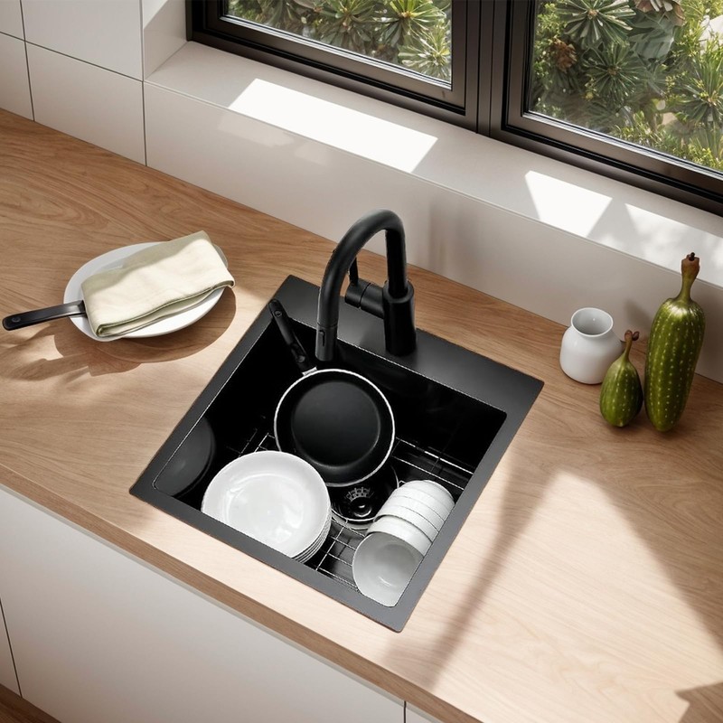 18x18 inch Drop in Bar Sink Black, Topmount Stainless Steel