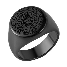 HZMAN Stainless Steel Retro Seals of The Seven Archangels Ring for Men Women (Black,11)