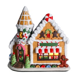 DREAM GARDEN Christmas Village House, Ceramic Gingerbread House with LED Light Gingerbread Ice Cream House Collectible Buildings for Tabletop Decoration Xmas Mantle Home Decor