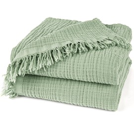 Pure Label Muslin Blanket, 150 x 200 cm, Oeko-Tex Certified, Cuddly Blanket Made of 100% Cotton, Muslin Home and Cuddly Blanket for Couch and Sofa in XL, Colour: Green