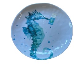 Sigrid Olsen Home Melamine Plate Set, White With Blue Green Seahorse Dinner Plates Set 4