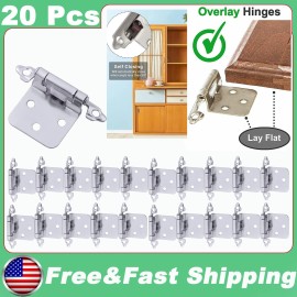 Dazone 20PCS Cabinet Hinges 1/2" Overlay Self Closing Door Cabinet Hinges Satin Nickel
