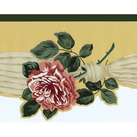 CONCORD WALLCOVERINGS ™ Wallpaper Border Floral Pattern Flowers Garland for Bedroom Living Room, Yellow Green Red Cream, 15 ft by 8 in 5504392