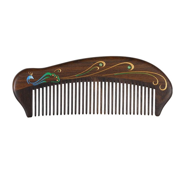 Tan Mujiang Wood Comb Anti-Static Natural Wood Gift Box Lacquered Comb Peacock Wings