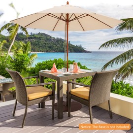 Tangkula 9.5 FT Pulley Lift Round Patio Umbrella, Wooden Market Umbrella W/Rope Pulley Mechanism, 8 Fiberglass Ribs, Portable Table Parasol, Outdoor Sun Umbrella for Garden, Yard, Deck, Pool (Beige)