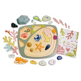 Tender Leaf Toys - My Little Rock Pool - 35 Piece Wooden Sea Life Set with Illustrated Drawstring Bag - Educational Play toy, Improve Fine Motor Skills, Shape Sorting Play for Boys and Girls - Age 3 +